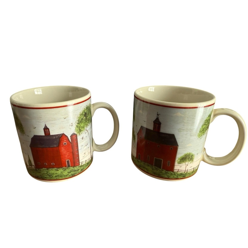 'Barns' Mugs, 2, Warren Kimble‎ by Sakura NY 1998 Vintage Ceramic Coffee Mugs